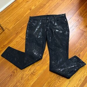 7 For All Mankind Shiny Black Women's Skinny Jeans,embossed leather look